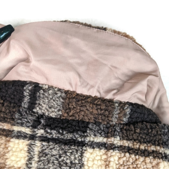 NWOT Princess Polly Doria Jacket Brown Plaid Cropped Oversized Boxy Zip Teddy - Picture 9 of 16